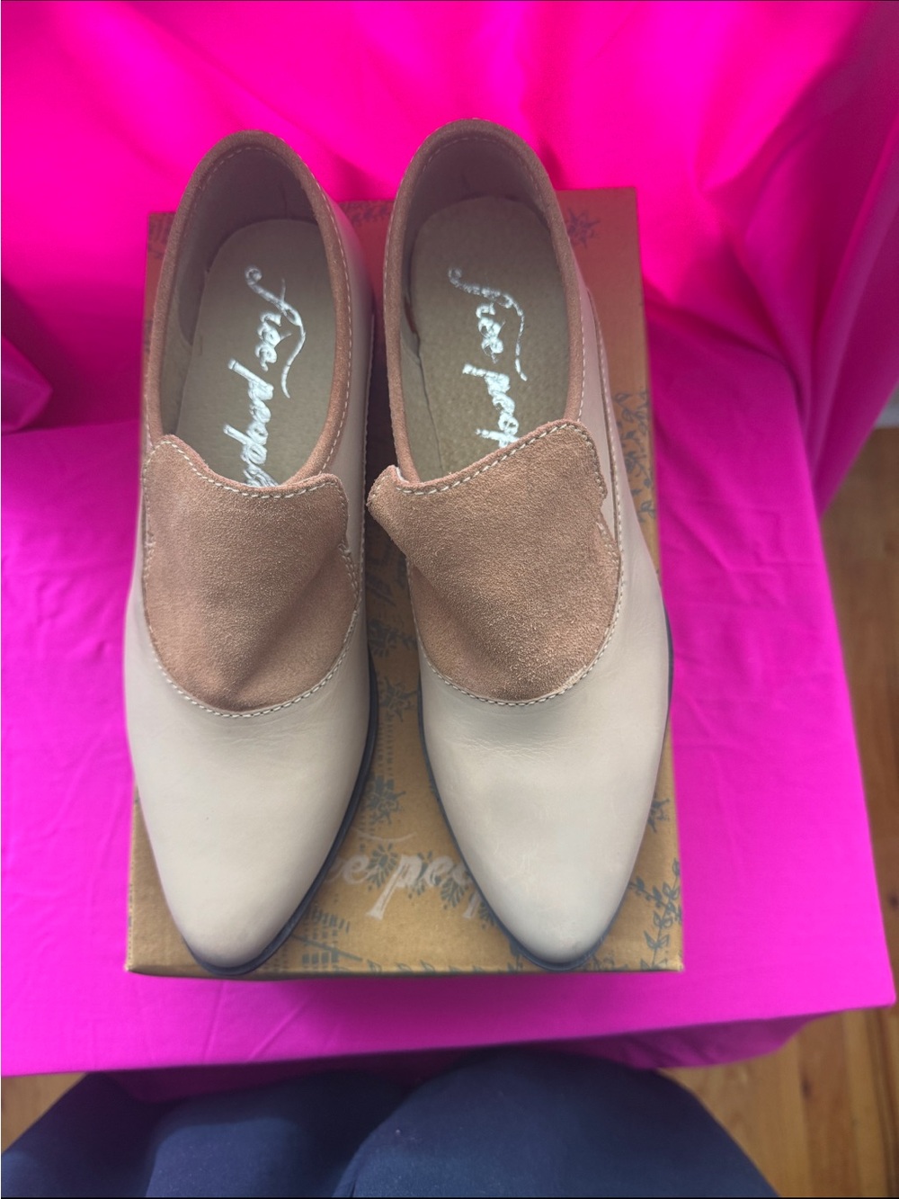 Free People Two-Tone Beige & Tan Slip-On Loafers